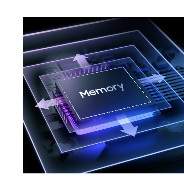 A processor chip text representing the memory of Galaxy A18 is shown embedded on a grid.